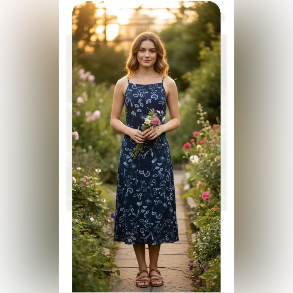 Nordstrom .Navy Floral Midi Dress - Picture 1 of 10